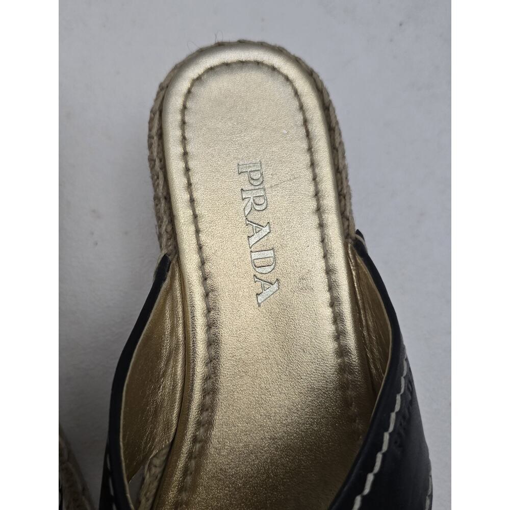 Womens Prada Leather Cross Strap Espadrille Platform Sandals Black Eu 37.5/7.5US - Picture 5 of 13